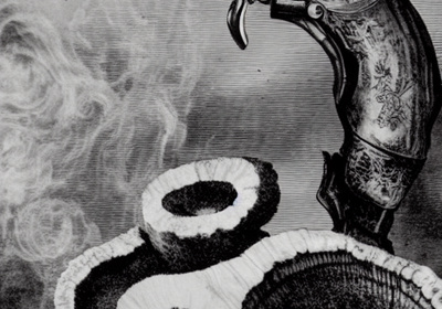 443527017_A__giant_clam_and_a_smoking_revolver_in_an_empty_room__Victorian_black_and_white_etching